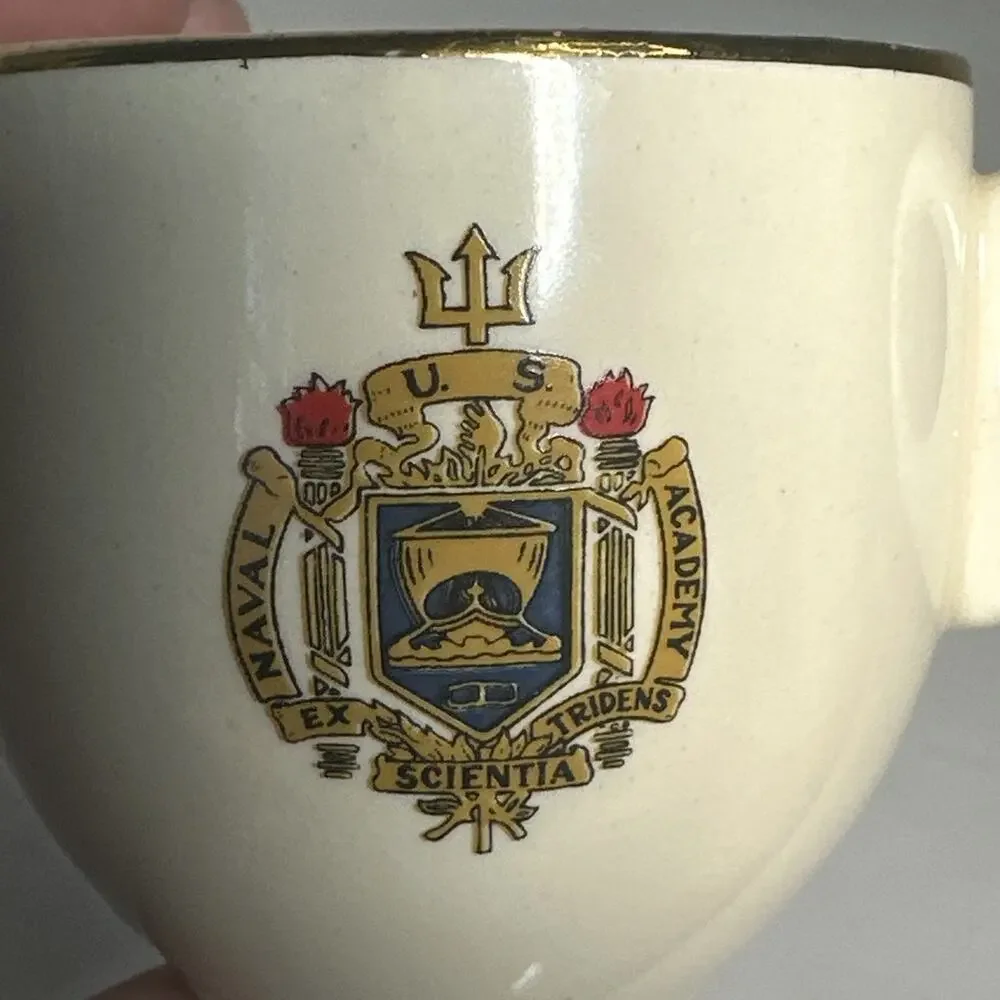 US Naval Academy Tea Cup & Saucer Crest Cream Gold